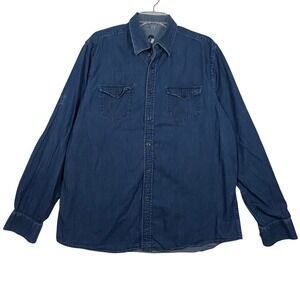 Ocean‎ & Coast Mens LG Button Down Denim Shirt Long Sleeve Roll Tab Chambray